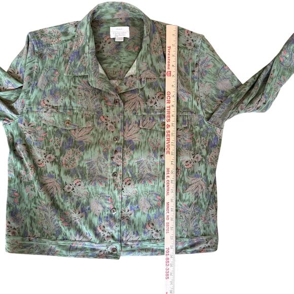 Christopher & Banks Jacket Green Floral Large Stretch Trucker Layering Classic - Picture 10 of 10